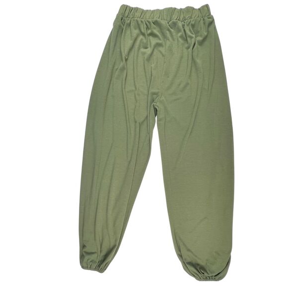 Zenana Pants Medium Olive Green Side Slit Wide Leg Relaxed Knit Jogger Pants - Picture 9 of 12